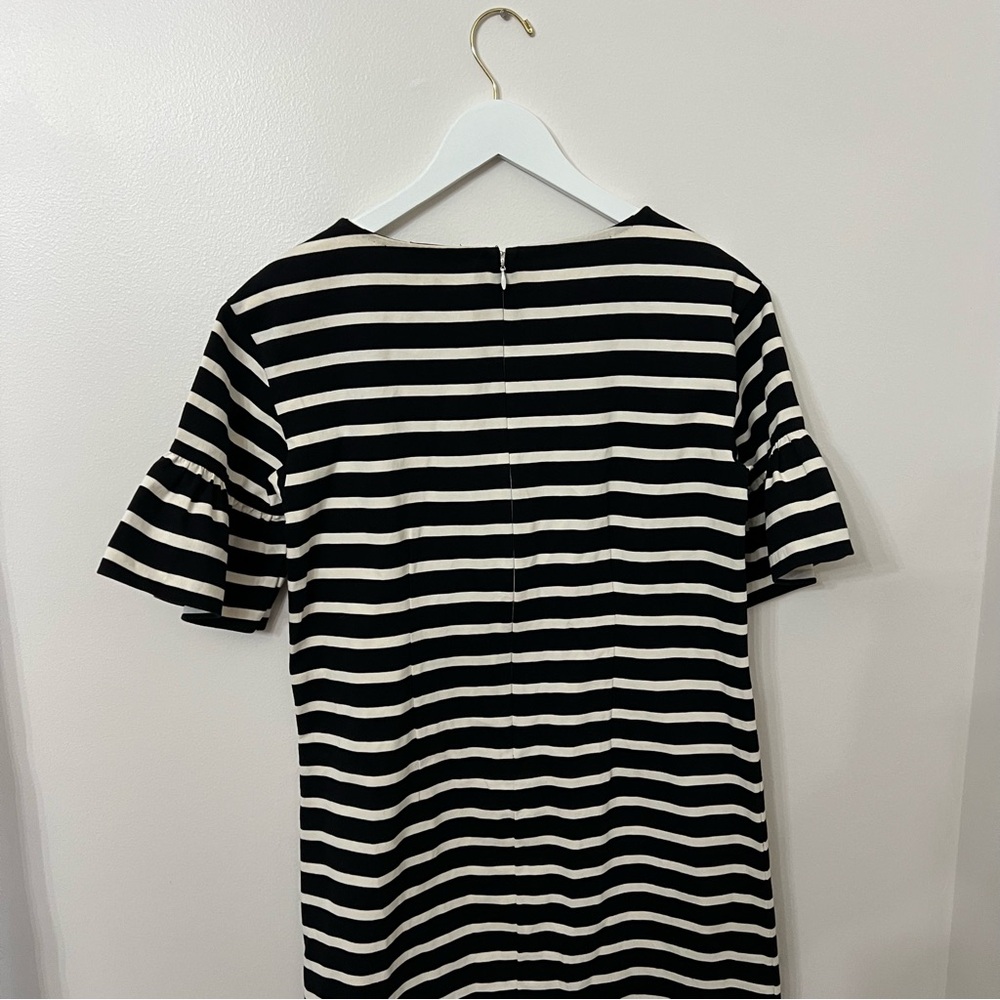 J. Crew Black and White Striped Ruffle Sleeve Dress Size Small Midi 100% Cotton - Picture 6 of 11